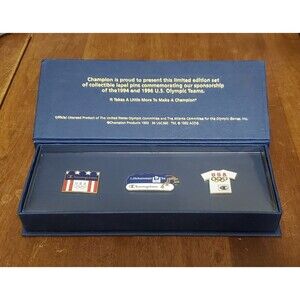 3 Lillehammer 1994 Olympic Games Pins Champion Box Set New Lapel Commemorative
